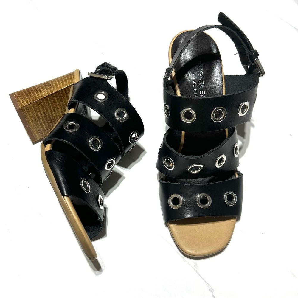 Barbara Barbieri Like New Black Retro Rivet Studded Italy Made Sandals Sz 7.5